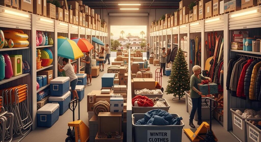 Storage units in Marbella filled with seasonal items, illustrating the impact of seasonal trends on storage demand
